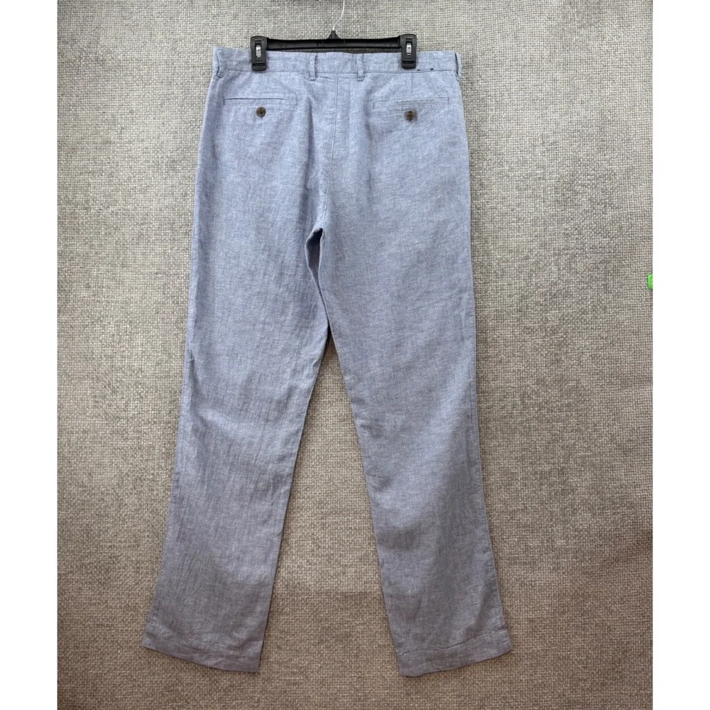 J.Crew Straight Fit Pant Linen Cotton Mens 34x32 Fits (36x32) Blue Lightweight